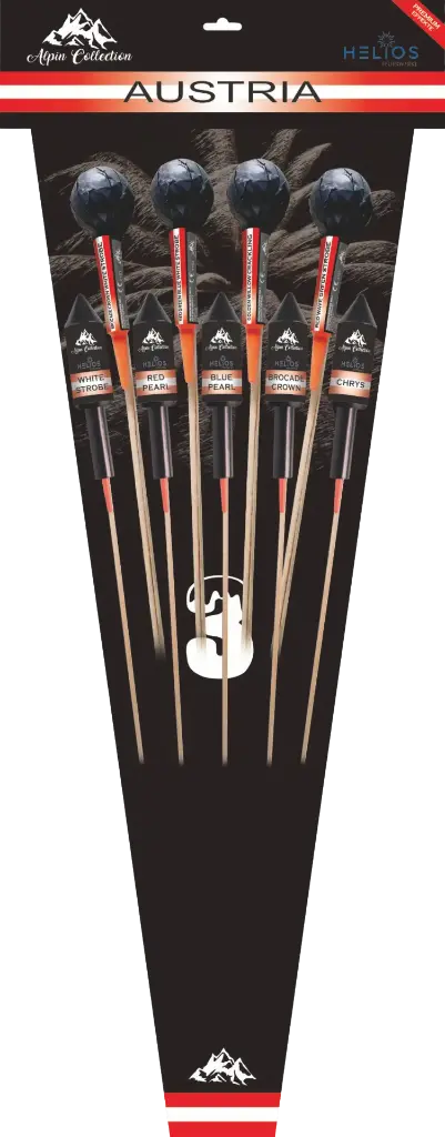 [00914] Raketenset „Austria 3“ mit 4 Kugelraketen 5 Zylinderraketen(50g)