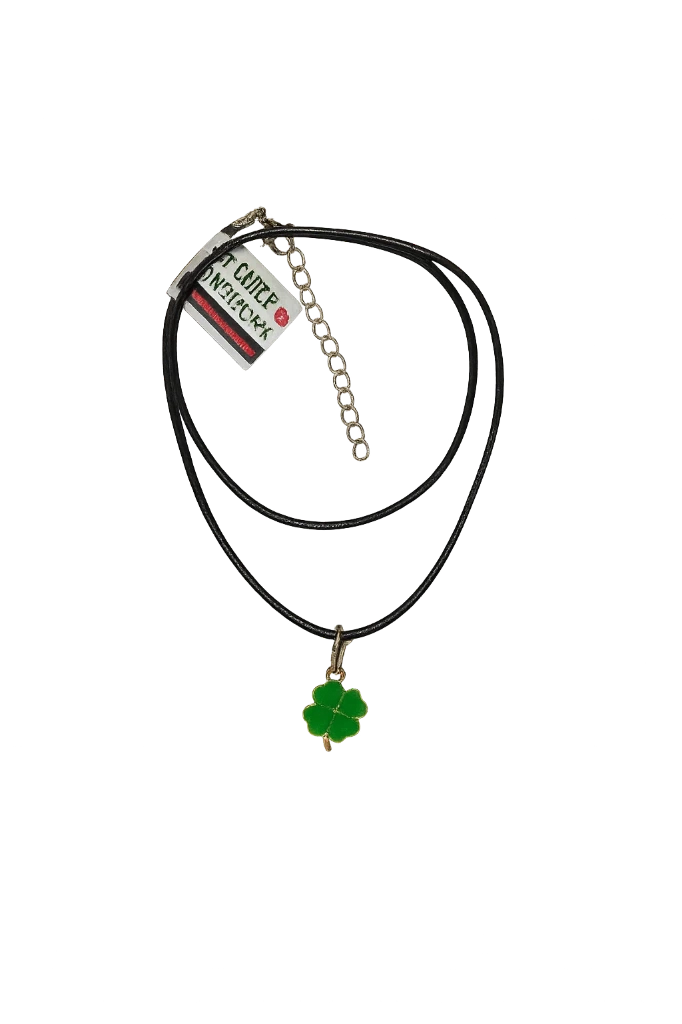 Kette schwarz mit Kleeblatt (vergoldet)